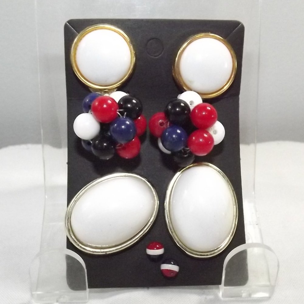 Vintage Red, White, and Blue Pierced and Clip On Earrings